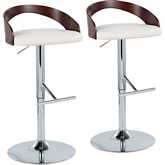 Grotto Adjustable Height Swivel Bar Stool in Chrome, Cherry Wood & White Leatherette (Set of 2)